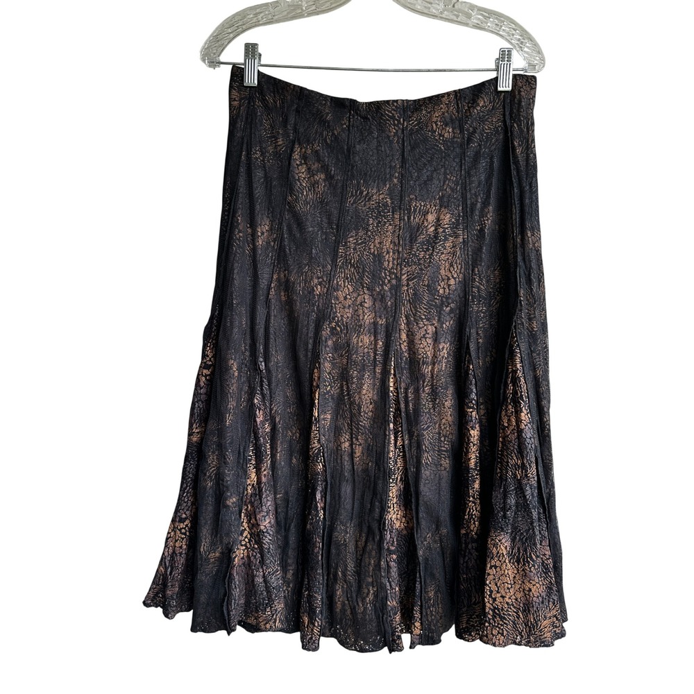 Alberto Makali Vtg Black Bronze Metallic Mesh Lace Paneled Midi Skirt Size 8